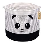 Yiuswoy Toy Storage Basket Woven Rope Laundry Basket 30x30 cm Baby Clothes Hamper for Nursery, Home Decor, Closet - Black/White, Panda