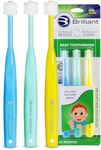 Brilliant Baby Toothbrush by Baby Buddy - For Ages 4-24 Months, BPA Free, Micro Bristles Clean All-Around Mouth, Kids Love Them, Blue-Mint-Yellow, 3 Count