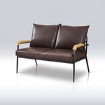 TUKAILAi 2 Seater Sofa Faux Leather Soft Loveseat Settee with Solid Wooden Armrest and Metal Frame Lounge Couches for Living Room Reception Office Furniture Dark Brown