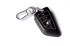 JVCV® Car Styling Soft Handmade Leather Key Cover Compatible with BMW Blade 4 Button Smart Key with Keychain (4 Button Smart Key, Black)