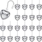 Sumind 25 Pcs Tea Strainer Stainless Steel Tea Ball Infuser Loose Leaf Tea Steeper Tea Interval Diffuser Mesh Tea Filters with Extended Chain Hook for Seasonings Cup Bottle (Heart)