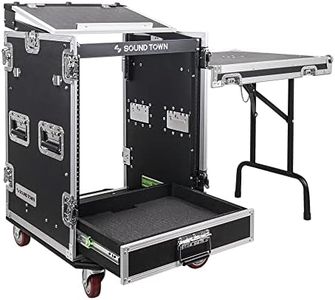 Sound Town 14U PA DJ Pro Audio Rack/Road ATA Case with 2U Drawer, 11U Slant Mixer Top, DJ Work Table, Casters, Pro Tour Grade (MR-DR14UT)