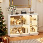 HNEBC Lockable Display Curio Cabinet with Glass Door,47.2" W Glass Display Cabinet with 3 Color Lights for Collectibles,5-Tier Lighted Display Case with Human Sensor,Living Room,White