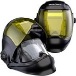 TAKAFORCE Flip Up Auto Darkening Welding Helmet with Large 180° Panoramic Viewing Screen, Side View, True Color, Highest Optical Class 1/1/1/1, 4 Arc Sensor, 9-12/13-15 Variable Welding Shades (Black)