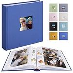 1DOT2 Photo Album with Writing Space 50 Pages 4x6 Photos Hold 200 or 5x7 Pictures Hold 100, Linen Cover Small Photo Book Albums with Memo for Anniversary Wedding Baby (Blue)
