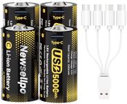 Newsellpo Rechargeable C Batteries 4 Pack, 1.5V 5000mWh Lithium C Size Battery LR14 C Cell with 4-in-1 USB-C Charging Cable, for Flashlights, Radios, Toys, Remote Controls & High-Drain Devices