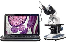 AmScope B120C-E1 Siedentopf Binocular Compound Microscope, 40X-2500X Magnification, LED Illumination, Abbe Condenser, Two-Layer Mechanical Stage, 1.3MP Camera and Software Windows XP/Vista/7/8/10