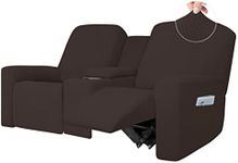 Easy-Going 1 Piece Stretch Reclining Loveseat with Middle Console Slipcover, 2 Seater Loveseat Recliner Cover with Holder and Storage, Recliner Couch Sofa Cover, Furniture Protector Chocolate