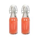 HENIJ® 250ml Glass Round Bottle with Airtight Rubber Seal Flip Caps | Clear Swing Top Glass Beer Bottles for Home Brewing, Beverages, Water, Wine, Milk, Oil, Soda, Pack Of 2, Round