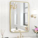 Twalsu 24x36 Inch LED Bathroom Mirror with Lights, Gold Metal Framed LED Mirror for Bathroom, 3 Colors and Stepless Dimmable Wall Mounted Lighted Bathroom Vanity Mirror, Anti-Fog, Memory