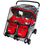 Universal Stroller Raincover Twins Strollers Double Side by Side Baby Stroller Transparent PVC rain Cover for Pushchair Pram Buggy Rainproof Windproof Rain Cover with Canopy and Zipper Door