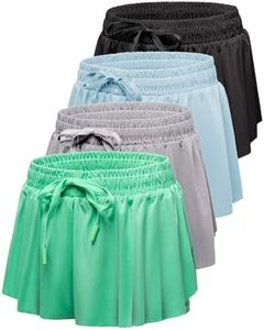 4 Pack Girls Butterfly Shorts Flowy Teen Dance Athletic Kids Skorts Skirts Tennis Cheer Preppy Activewear Running Youth Workout Summer Liner, 4-5