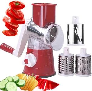 Rotary Cheese Grater - Vegetable Slicer with 3 Interchangeable Stainless Steel Drum Blades, Effortless Slicing and Dicing, 3-in-1 Handheld Vegetable Choppe for Cheese, Vegetables and Nuts