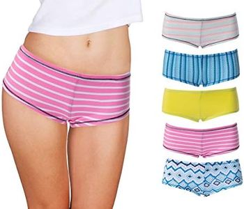 Emprella Women’s Boyshort Panties (5-Pack) Seamless, Breathable Cotton Underwear | Colors & Patterns Vary (Large, Assortment 2)