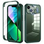seacosmo for iPhone 13 Case 6.1 Inch, Full-Body Shockproof Case with Built-in Glass Screen Protector and Camera Lens Protector Rubber Bumper Phone Case Cover for iPhone 13 - Green/Clear