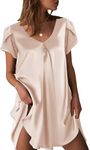 Ekouaer Women's Satin Nightgowns Silk Short Sleeve Sleepwear Soft House Dress Loose V Neck Sleepwear Champagne Medium, Champagne, Medium