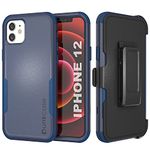 Punkcase for iPhone 12 Belt Clip Holster Case [Patron Series] 4-1 Rugged & Protective Multilayer Phone Cover W/Integrated Kickstand for iPhone 12 (6.1") (2020) [Navy]