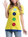 WIIQFD Halloween Women's Groovy Cat Costume Button Printed Yellow Cosplay Tops, Yellow, XX-Large