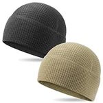 2 Pack Grid Fleece Beanie Watch Cap Waffle Tactical Beanie Multi-Season Army Military Fleece Hat, All Weather Gear, Black/Olive, M/One Size