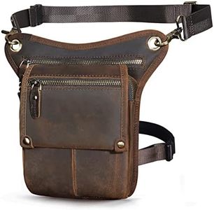 Le'aokuu Hombres Cuero Genuino Bolsa de Cintura blosa Mensajero y Bandolera Bolso Pierna Multifuncional Militar Táctico Bolsa de cardera Senderismo Deportes Camping 211-4