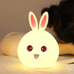 Rylan Big Face Rabbit Silicone Night Light - Color Changing LED Cute Lamp with Touch Sensor Control | USB Rechargeable, Perfect Decoration for Kids Bedroom Decor, Gifts for Baby, Children