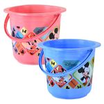 Kuber Industries (Pack of 2) Bucket | Water Bucket for Bathroom | Check Disney | Plastic Bucket for Kitchen | Balti for Bathroom | Portable Bucket | Water Storage Pail | 16 LTR | Blue & Pink