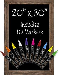 Rustic Brown Magnetic Wall Chalkboard Sign: Includes 10 Liquid Chalk Markers 20"x30" Wooden Hanging Chalk Sign for Kitchen Wall Decor, Restaurant Menu Board and Wedding Sign / Hangs in Both Directions