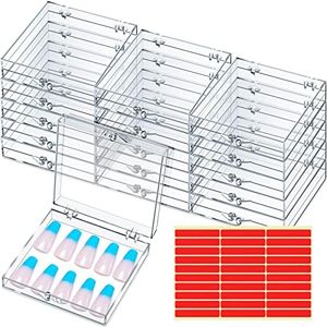 Landhoow 15 Pcs Press On Nail Boxes Nail Display Case 30 Pcs Adhesive Double Sided Tape Press On Nail Packaging Artificial Press On Nail Container Acrylic Storage Organizer for Nail Packaging(Clear)