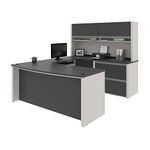 Bestar Connexion 72W U-Shaped Executive Desk with Lateral File Cabinet and Hutch in Slate & Sandstone