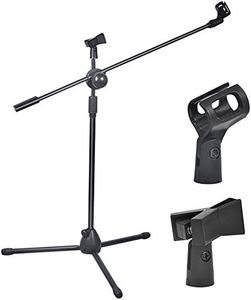 Adjustable Microphone Stand Foldable Mic Holder Tripod Two Clip Boom