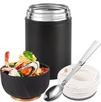 VITAFLASK Food Flask Container, 600 ml Stainless Steel Double Walled Soup Flask Leakproof Food Jar Soup Containers with Foldable Spoon (Black)