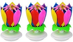 3PCS Set Romantic Music Birthday Candle Two Layers with 14 Small Candles Musical Lotus Rotating Happy Birthday Flower Candle (Colorful)