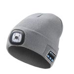 FabSeasons Unisex Winter Skull Cap/Beanie/Hat with Rechargeable LED Lights & in-Built Wireless Bluetooth Headphones - for Outdoors/Trekking/Running Grey