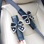 MaPctSy Quilted Leather Car Seat Belt Cover Pads with Cute Bows,Bowknot Seatbelt Covers for Women,Car Seat Strap Pads for Shoulder, 2-Pack