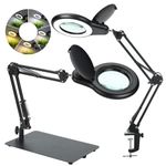 RackydigPro 10X Magnifying Glass with Light and Stand, Head Rotation Button LED Stepless Dimmable Magnifier Light with Dust Cover, Magnifying Desk Lamp Hands Free for Painting Crafts Hobby Sewing