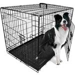 DogCrates+ Large Foldable Dog Crate with 2 Doors, Non-Chew Metal, Removable Tray, 36-Inch Black