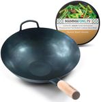 Mammafong Preseasoned Flat Bottom Carbon Steel Wok (12 inch Preseasoned Flat Bottom Pow Wok)