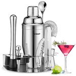 Velaze Cocktail Shaker Set,10 Pieces Stainless Steel Bar Tools - Bottle Opener, Pour Spouts,Measuring Jigger and Wine Stopper, Champagne Martini Shaker Sets (Silver)