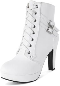 Susanny Womens High Heel Boots White Platform Heels Sexy Round Toe Lace Up Ankle Buckle Chunky High Heel Goth Heeled Boots 7.5