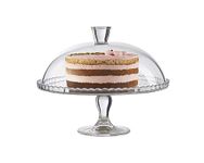 Pasabahce Footed Service Plate and Dome - Elegant Serving Plate with Lid and Stand, Cake Stand for Birthday Parties, Cake and Pastries Plate, Desserts Plate