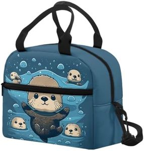 HELLHERO Sea Otter Lunch Bag for Girls Boys Kids 6-8 8-10 Insulated Lunch Bags Handy Tote Lunch Box Shoulder Handbag Meal Prep Organizer for Women Men Workout Office School Picnic