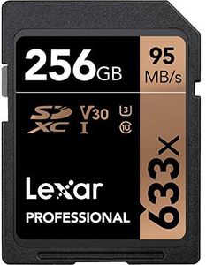 Lexar Professional 633X SDHC/SDXC SD Card, 256 GB Capacity, Black