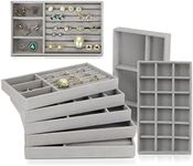 AKOLAFE 8PCS Jewelry Tray Large Jewellery Drawer Organiser Stackable Jewellery Organiser Tray Grey Jewellery Organizer Storage Box for Displaying Earring, Ring, Necklace & Bracelet