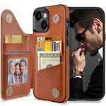 LOHASIC for iPhone 15 Wallet Case, 5 Card Holder Phone Cover to Men Women, Premium PU Leather Credit Slot, Magnetic Clasp Kickstand Protective Flip Folio Portfolio, 6.1 Inch, 5G, 2023 - Brown