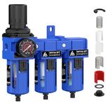 ATINY 3 Stage Air Drying System for Spray Guns, 1/2" Compressed Air Filter Regulator with Pressure Gauge,Semi-Auto Drain- 5&0.5&0.01 Micron Cartridge