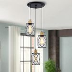 WUZUPS Chandelier Semi Flushmount Industrial 3-Light Pendant Ceiling Light Fixture Clear Seeded Glass Shade for Entryway Porch Foyer Kitchen Dining Room Bathroom W29 E27 Base Black with Brass