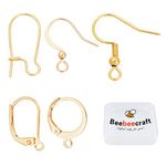 Beebeecraft 1 Box 50Pcs 5 Style Earring Hooks with Loop Hole 18K Gold Plated Earring Making Kit Leverback Huggies Earwire for Jewelry Earring Making