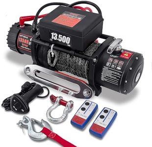 XYCLE Winch13500lbs 12V Waterproof Electric Winch Synthetic Rope Electric Winch Towing Winch Boat Trailer Winch SUV 4-Wheel Drive Off-Road Vehicle with Remote Control 3/8 Synthetic Rope (Black)