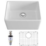 Farmhouse Sink, Eridanus 21 Inch x 16 Inch White Farm Sink Small Farmhouse Kitchen Sink Apron Sink Undermount Kitchen Sink Single Bowl Prep Bar Sink, Laundry Sink with Bottom Grid and Strainer Drain