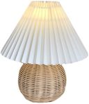 Topyond Rattan Wicker Lamp,Small Table Lamp Bedside Nightstand Mini Lamp for Bedroom Living Room,Scalloped Lamp Shade,Side Table Rattan Pleated Aesthetic Vintage Lamp